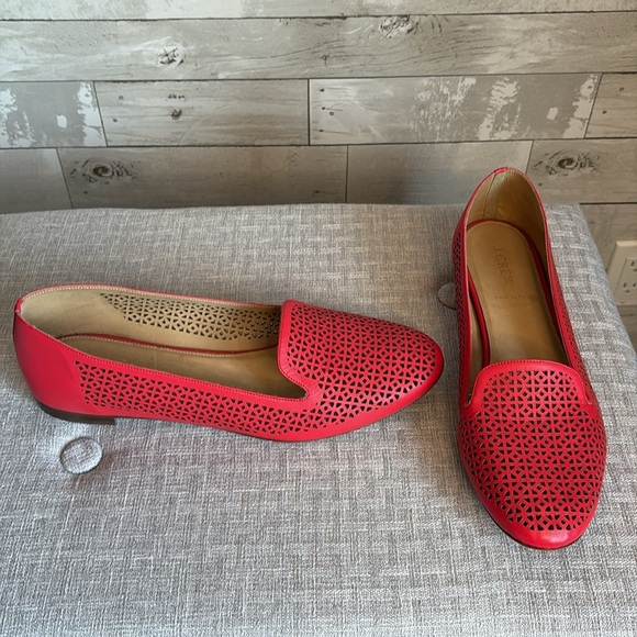 J. CREW Vibrant Red Italian Leather Perforated Loafers - Picture 2 of 10